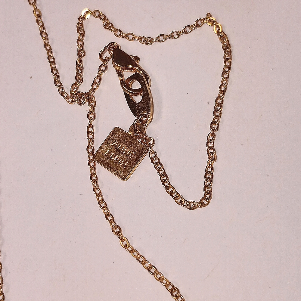 Signed AK Anne Klein lion logo stone pendant necklace & Earrings - Picture 5 of 6
